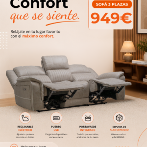 Maria Sofa 3 Seater Beige with console and cup holders