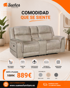 Maria Sofa 2 Seater Beige with console and cup holders