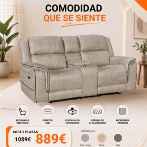Maria Sofa 2 Seater Beige with console and cup holders
