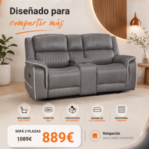 Maria Sofa 2 Seater Gris with console and cup holders
