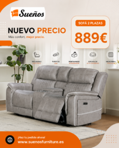 Maria Sofa 2 Seater Gris Claro with console and cup holders
