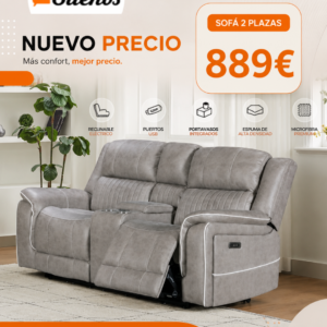 Maria Sofa 2 Seater Gris Claro with console and cup holders
